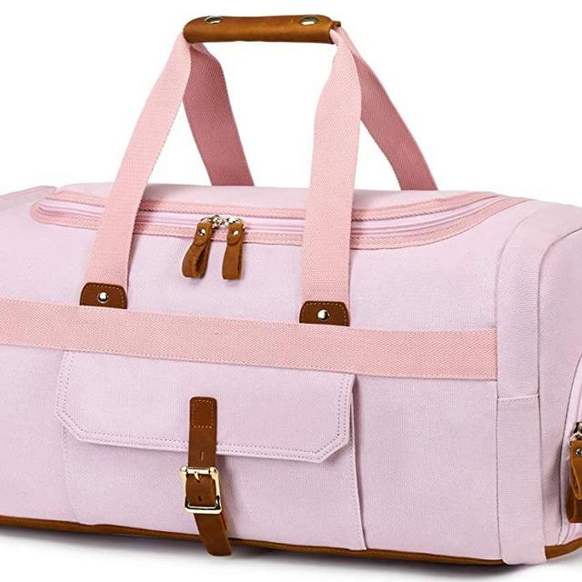 BLUBOON Weekender Overnight Duffel Bag with Shoes Compartment for Women Men Canvas Weekend Travel Tote Carry On Bag (Pink)
