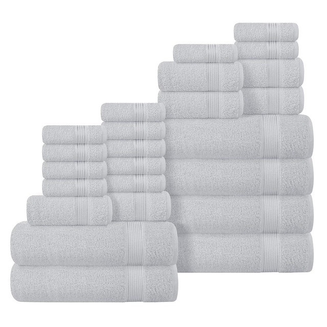 Belizzi Home 100% Cotton Towel Set, Contains 6 Soft Bath Towel, 6 Hand Towels, 12 Wash Cloths - Compact Absorbent Lightweight & Quickdry Towels for Bathroom - 24 Piece Bathroom Towel Set - Light Grey