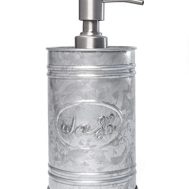 Autumn Alley Galvanized Soap Dispenser for Hand wash, Sanitizer, Lotion, Dish Soap – Rust-Proof Liquid Soap Container with Pump for Kitchen/Bathroom – Charming Farmhouse “Wash” Label Design, 17.5 oz.