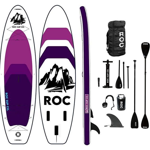 Roc Paddle Boards Inflatable Premium Paddleboard Pack W/ Heavy Duty Comfort Backpack, Paddle, Non-Slip Deck Pad, Waterproof Bag, Safety Leash, Main Fin and a Dual Action Pump.