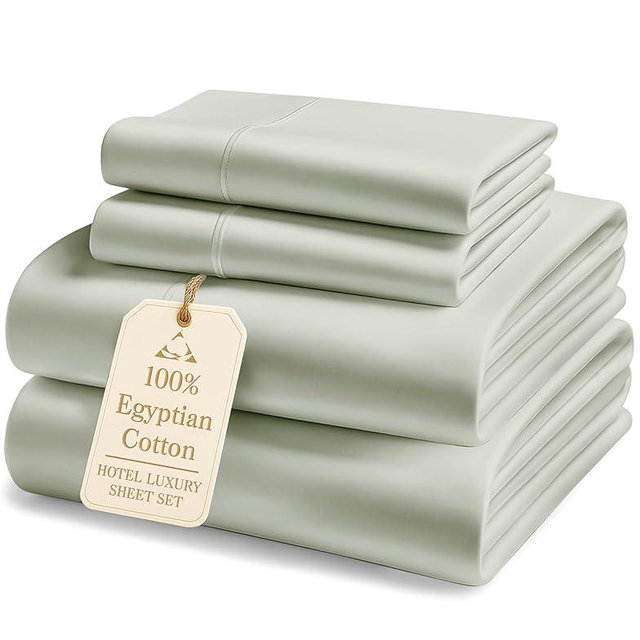 100% Egyptian Cotton Queen Bed Sheet Set – 1000 Thread Count 4 Piece Queen Sheets Set, Breathable & Fade Resistant, Silky Sateen Weave, Ultra-Soft Hotel Luxury Bedding with 15" Deep Pocket - Mineral
