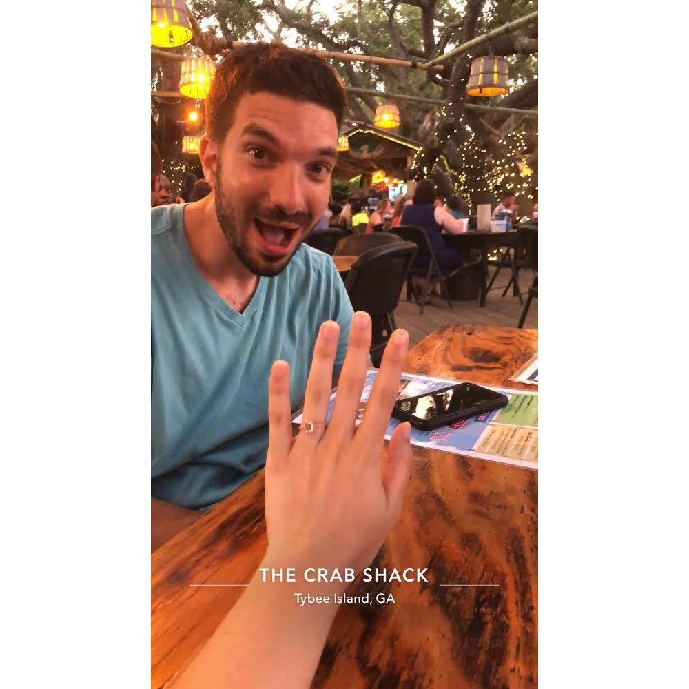Celebrating the engagement at our favorite Tybee Island restaurant!