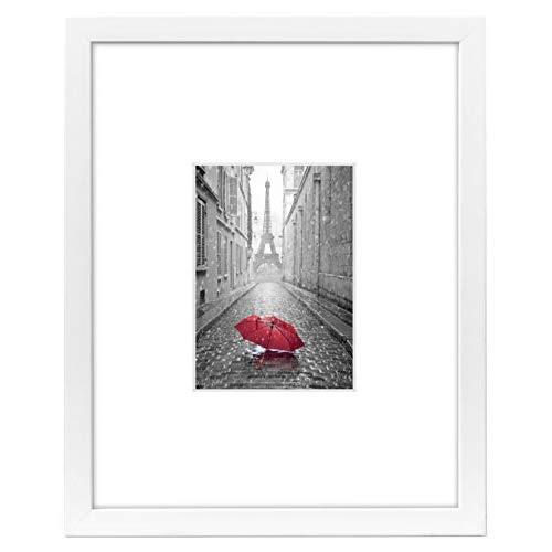 Americanflat 11x14 White Picture Frame | Displays 5x7 Inch Picture with Mat or 11x14 Inch Without Mat. Shatter-Resistant Glass. Hanging Hardware Included!