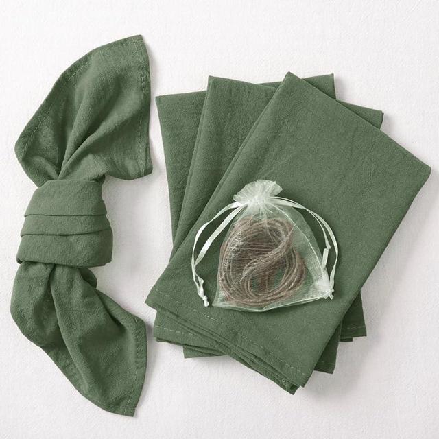Socomi Cotton Linen Napkins Bulk 17"x17" Stonewashed Cloth Dinner Napkins Olive Greenic Thick Table Napkins for Fall Thanksgiving Christmas Party Wedding Decoration (Set of 4, Olive Green)