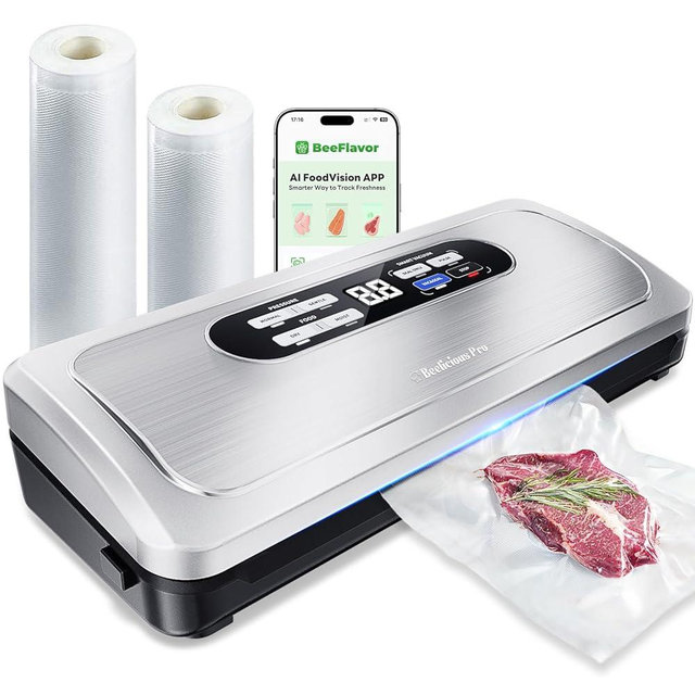 Vacuum Sealer Machine with AirLock ProSeal System, 10-in-1 Vacuum Sealer for Food, Dry & Moist Modes, Compact Design with Digital Timer, Built-in Cutter & Roll Storage, Stainless Steel