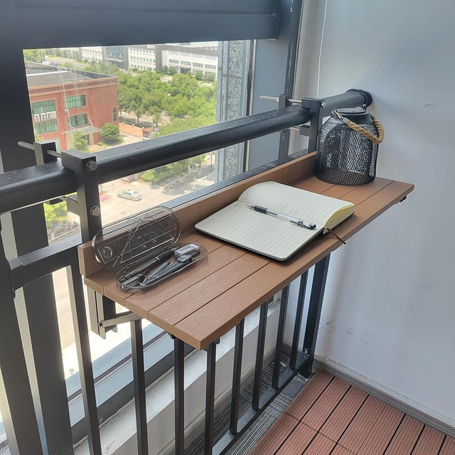 BAISRGS Balcony Railing Table,Folding Rail Table - Multi-Functional Rail Hanging Table for Indoor and Outdoor Use(Wood Color)