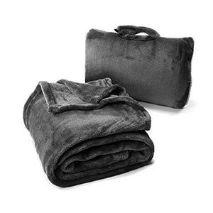 Cabeau Fold ‘n Go Travel Blanket & Case - Doubles as Lumbar Pillow and Neck Support Pillow - Charcoal