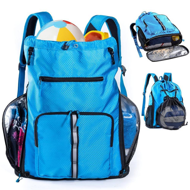 VIGEGARI Large Beach Backpack Waterproof Sandproof - Customized Oversized Drawstring Pool Bag with Shoe Compartment for Toiletries, Towels, Gym, Travel