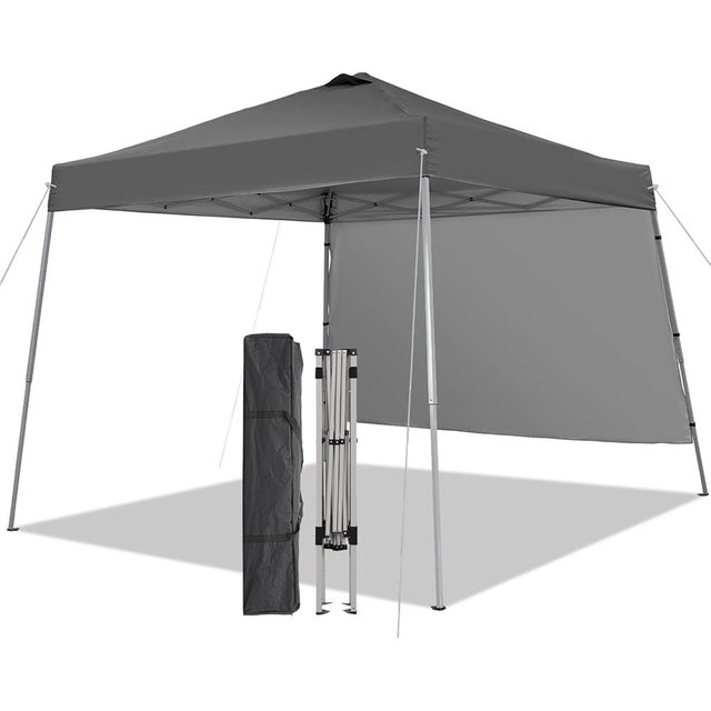 Oneofics Canopy Tent, 10X10 FT Pop Up Canopy Outdoor Tent Slant Legs with Carrying Bag, Portable Gazebo Shelter - 8X8 FT Canopy Cover (Dark Grey with 1 Sidewall)