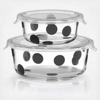 Deco Dot 4-Piece Round Dish with Lid Set
