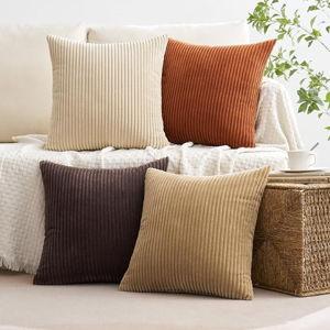 MIULEE Boho Farmhouse Throw Pillow Covers 18x18 Inch Set of 4 Rustic Mordern Neutral Cushion Covers Soft Corduroy Nordic Home Decor for Couch Bed Sofa Living Room Chocolate Brown/Rust