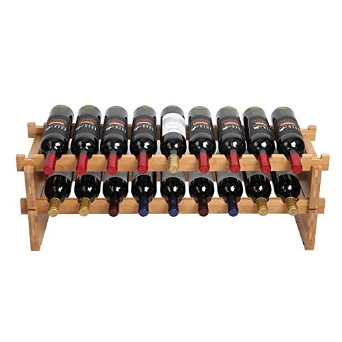 Finnhomy 18-Bottle Stackable Natural Bamboo Wine Display and Storage Rack