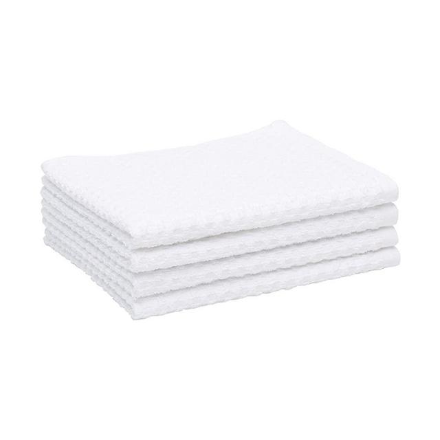 Amazon Basics 100% Cotton Terry Kitchen Dish Towels, Popcorn Texture - 4-Pack, White