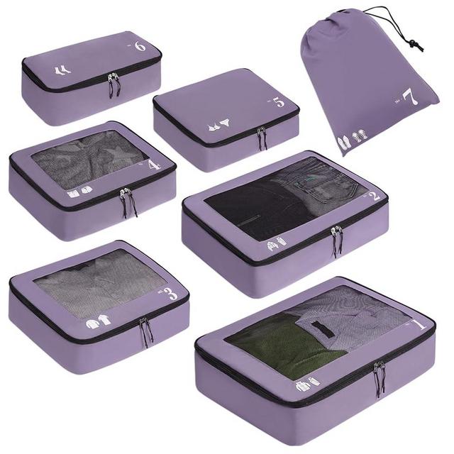 ECOHUB 7 Set Packing Cubes Tear-Resistant Luggage Packing Organizers with Number Icon for Travel Accessories Luggage Suitcase Machine Washable Packing Cubes (Purple)