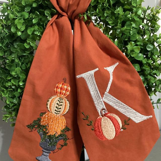 Pumpkin topiary Fall Wreath Sash Wreath Bow Wreath Wrap orange wreath swag orange fall wrap