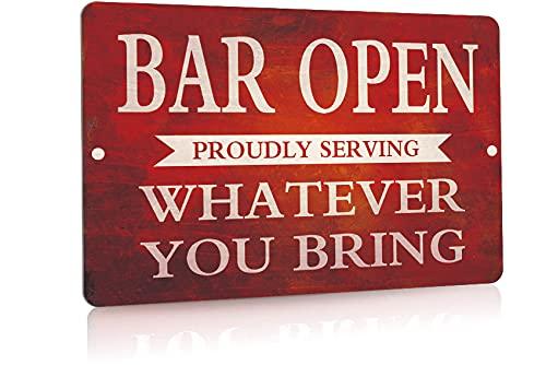 Bar Open Metal Tin Sign Vintage Tin Sign for Bar Man Cave Funny Wall Decor 12 X 8 inches