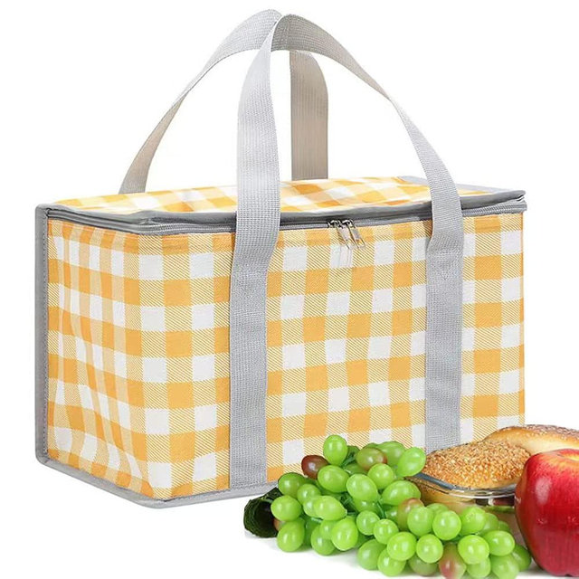 Insulated Picnic Bag Cooler Reusable, Beach Bag Cooler Bags with Zippered Top - Insulated Bag for Hot or Cold,Picnic Basket Collapsible, Picnic,Beach, Outdoor (13.8x7.9x7.9 in)