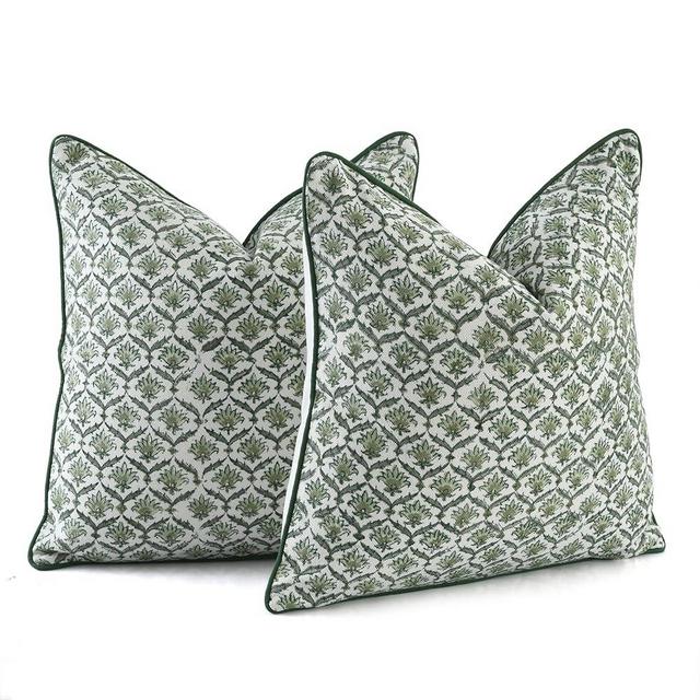 CPC Throw Pillow Covers for Couch, 18x18 Inch Decorative Couch Pillows for Living Room, 100% Cotton Boho Cute Outdoor Pillows, Flower Pillow Covers or Preppy Throws-Moss Green