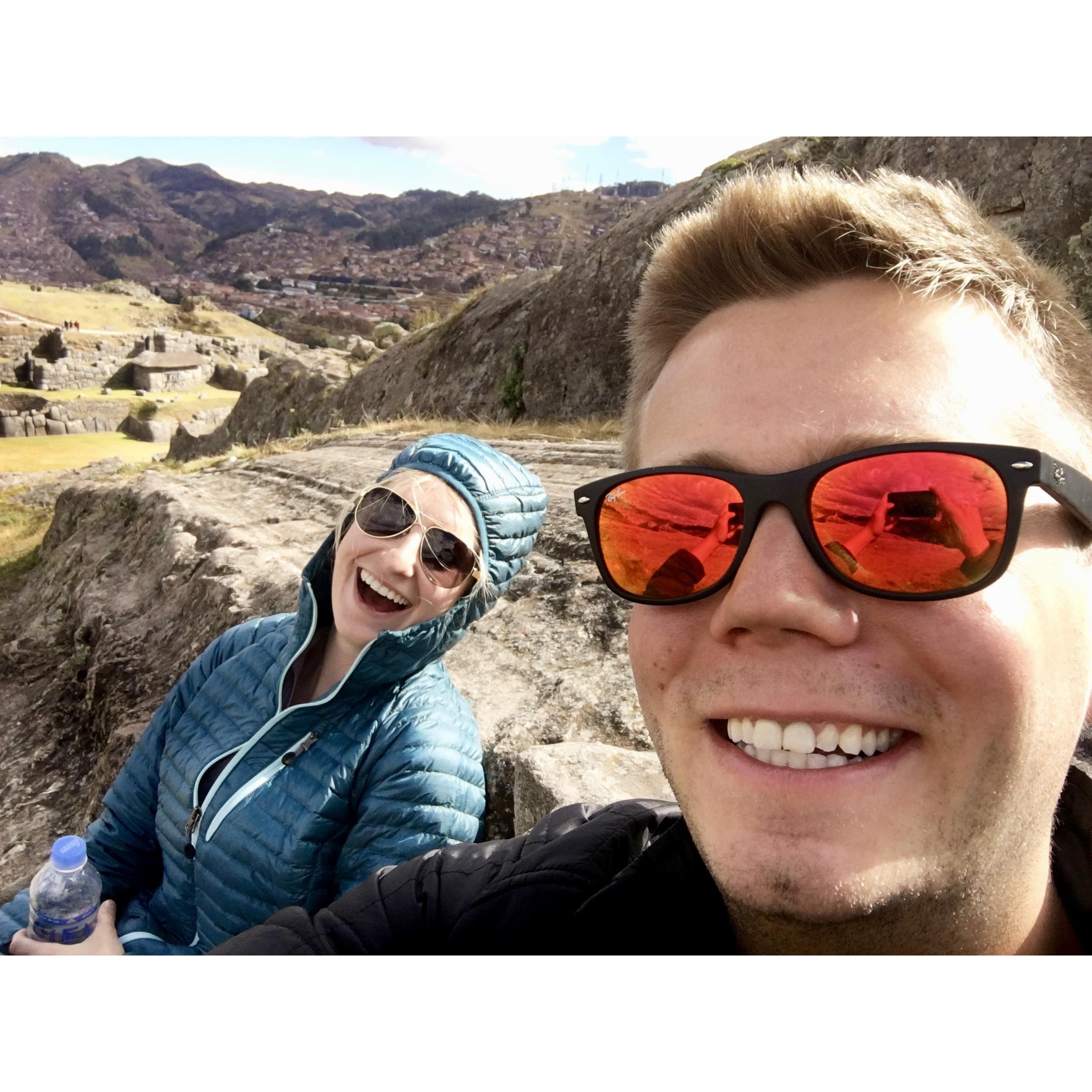 July 2017 - Sitting in a throne at the Saqsaywaman Inca ruins near Cusco, Peru.