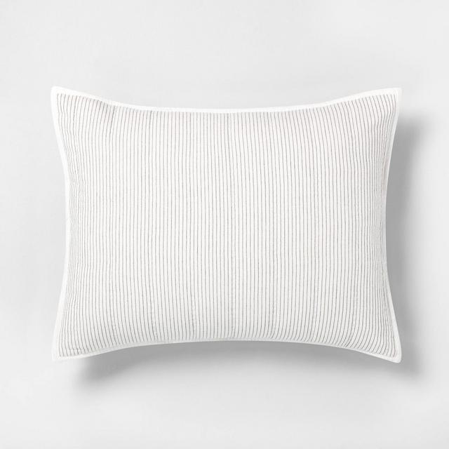 King Microstripe Pillow Sham Sour Cream / Railroad Gray - Hearth & Hand™ with Magnolia