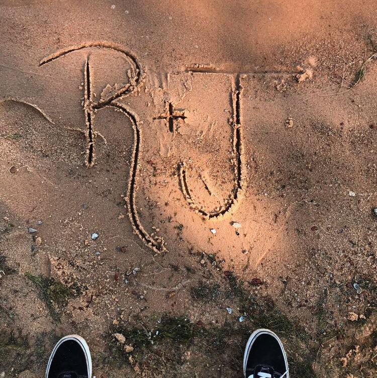 Writing our initials in the sand - Sep. 2019