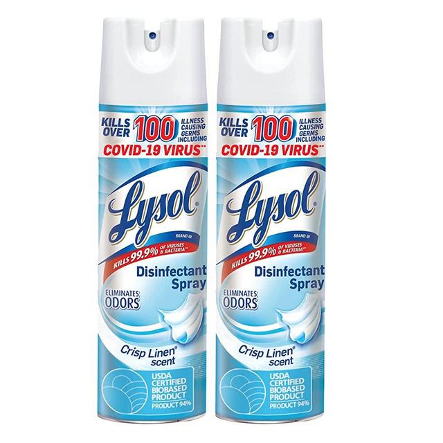 Lysol Disinfectant Spray, Sanitizing and Antibacterial Spray, For Disinfecting and Deodorizing, Crisp Linen, 2 Count, 19 fl oz each