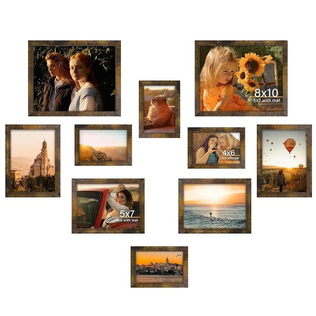 YiTanli Real Glass Collage Picture Frames - 10 Pack, Gallery Wall Frame Set, Multiple Sizes Including 8x10, 5x7, 4x6, Collage Wall Decor for Hanging or Tabletop Display, Brown