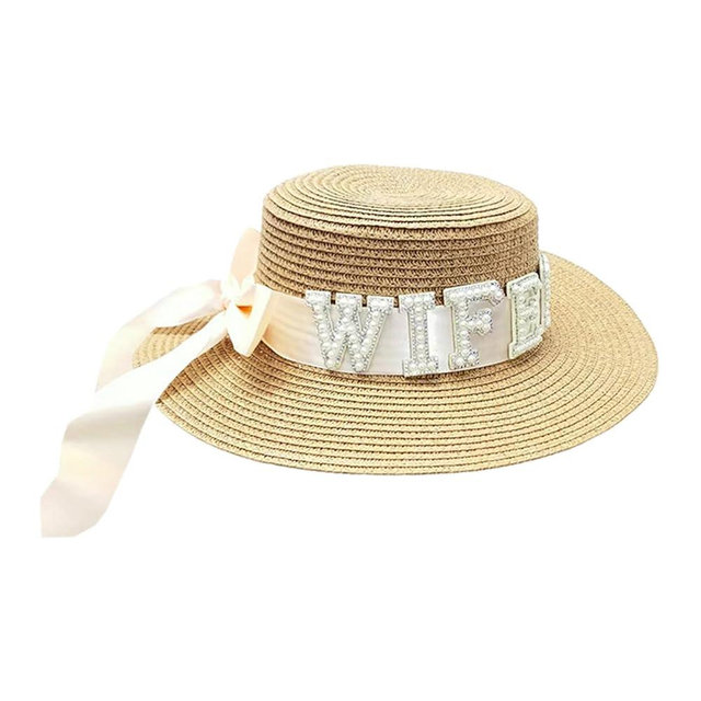 Bride Straw Hat for Women Sun Hat Breathable Wedding Party Letter Pearls Hat Bonnet Bachelorette Party