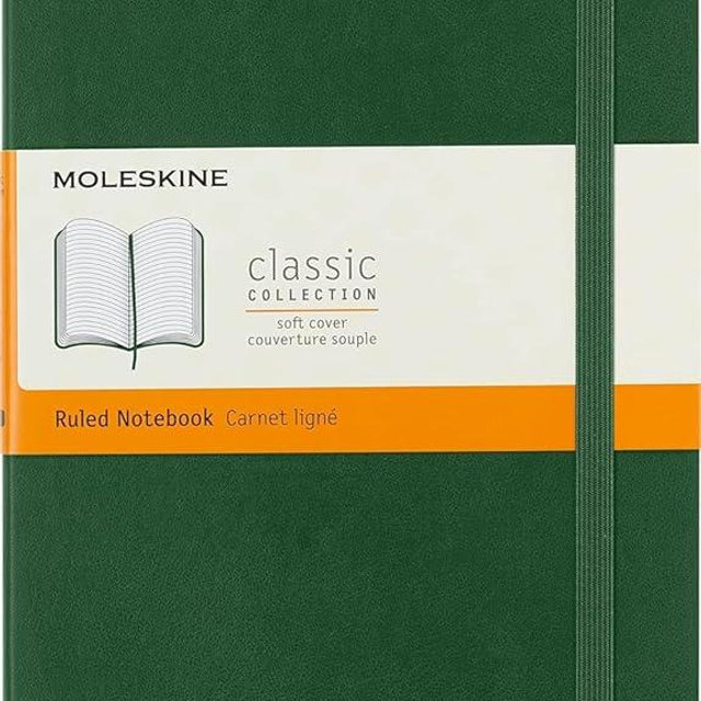 Moleskine Classic Notebook, Soft Cover, Large (5" x 8.25") Ruled/Lined, Myrtle Green, 192 Pages