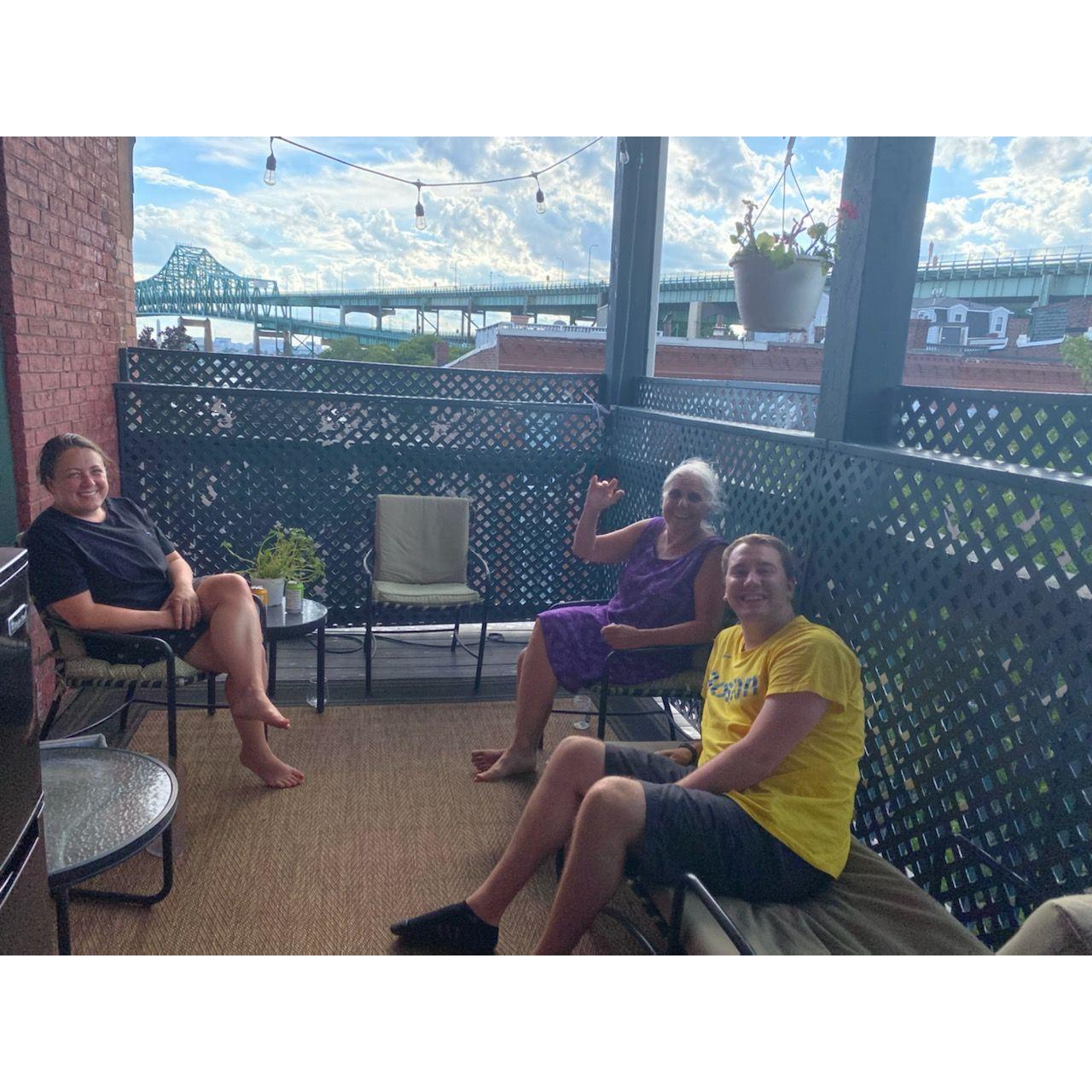 Hanging out on the porch at our home in Chelsea MA