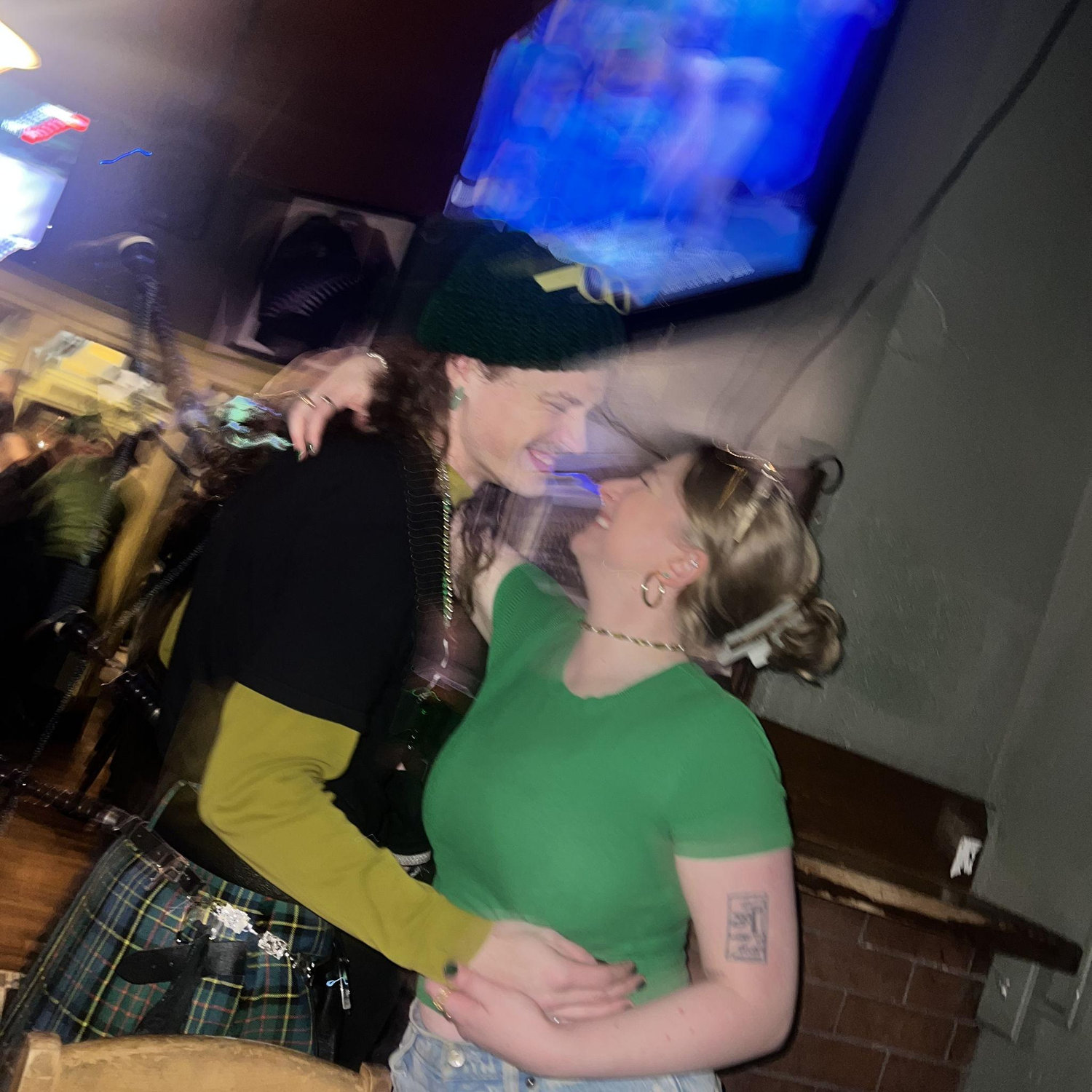 St. Patrick's Day 2024. Stealing a quick kiss from Cascadia Pipe Band's cutest musician ;)