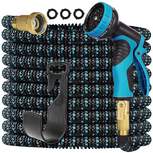 Gardguard 75ft Expandable Garden Hose Water Hose with 10 Function Nozzle and Durable 3-Layers Latex, Water Hose with Solid Fittings (BLUE)