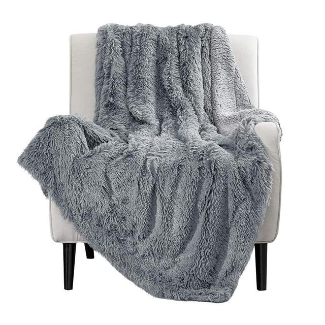 Bedsure Soft Fuzzy Faux Fur Sherpa Fleece Queen Size Throw Blanket Grey- Warm Thick Fluffy Plush Cozy Reversible Shaggy Blanket for Sofa and Bed -Comfy Furry Blanket, Solid Gray, Full 90x90 inches