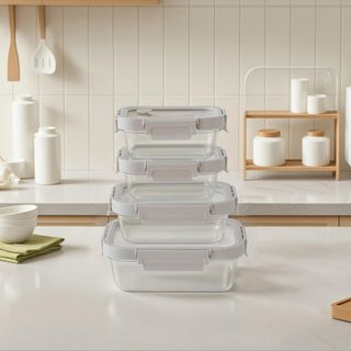 4-Piece Rectangular Glass Food Container Set with Lid