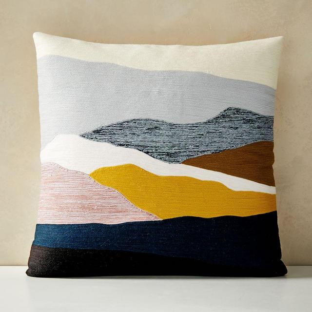 Crewel Landscape Pillow Cover, 20"x20", Washed Gemstone