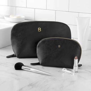 Personalized Black Vegan Leather 2-Piece Travel Set