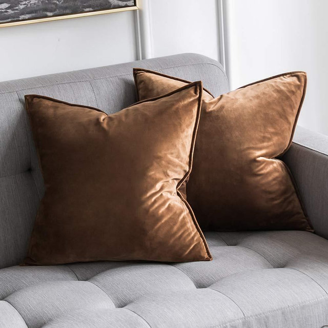 MIULEE Pack of 2 Decorative Velvet Throw Pillow Cover Soft Pillowcase Solid Square Cushion Case for Sofa Bedroom Car 24x24 Inch 60x60 Cm Chocolate
