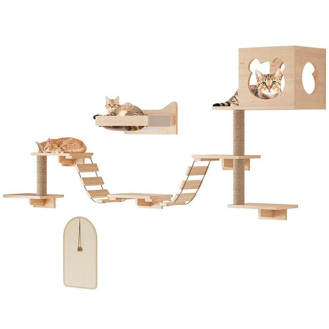 PETKABOO Cat Wall Shelves Cat Wall Furniture with Condo, Hammock, Scratching Pad, Platform and Ladder
