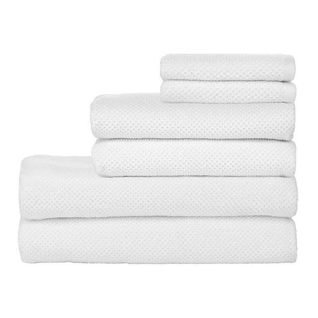 Nate Home by Nate Berkus 100% Cotton Textured Rice Weave 6-Piece Towel Set - 2 Bath Towels, 2 Hand Towels, and 2 Washcloths - Soft and Absorbent, for Bathroom from mDesign - Snow (White)