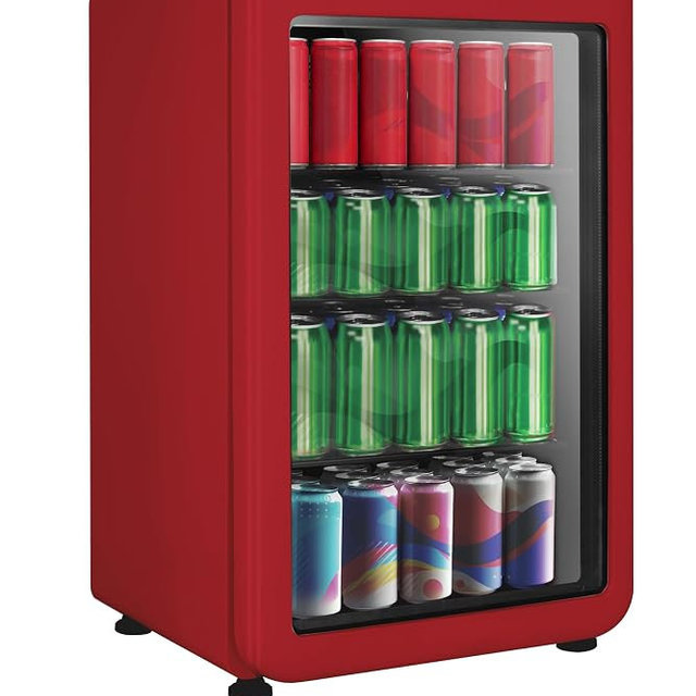 Frigidaire Retro Compact Refrigerator with Glass Door, 3.2 cu ft Countertop Fridge, Rounded Corners, Premium, for Office, Bedroom, Dorm Room, Cabin