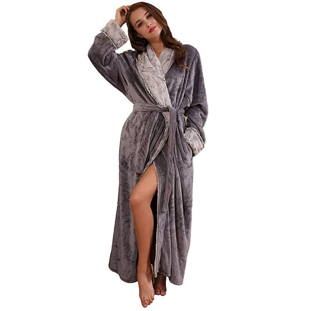 SUNBABY Thicker Long Flannel Sleepwear Women Man Imitation Fur Collar Bathrobes Warm Couple Pajamas