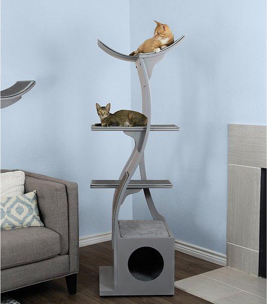 Gray - The Refined Feline Lotus 69-in Microfiber Cat Tree