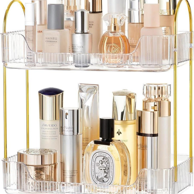 HBlife 2 Tier Bathroom Organizer Countertop, Makeup Organizer Perfume Tray Skincare Organizer for Bathroom, Dresser, Vanity, Clear