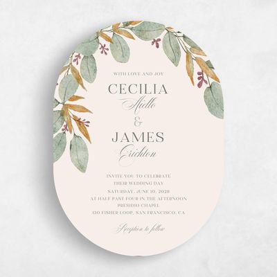 Beige Oval Wedding Invitation - Nutmeg Portrait