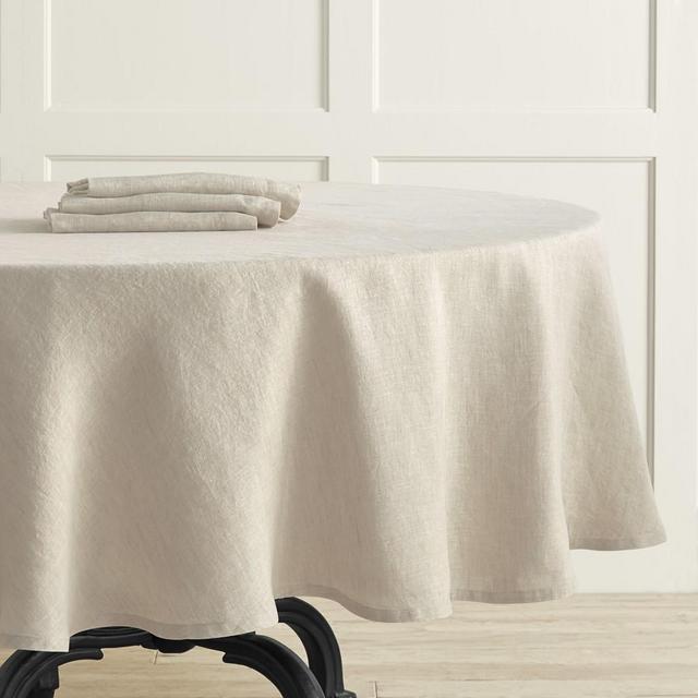 Washed Linen Tablecloth Round, 90", Flax