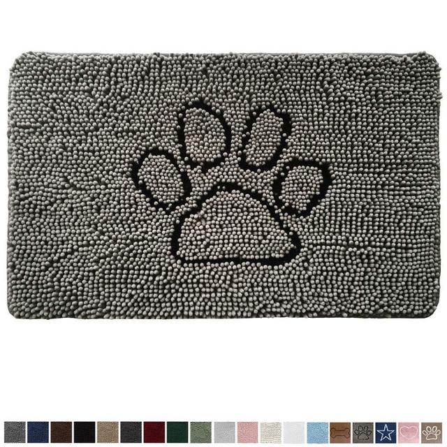 Gorilla Grip Original Indoor Durable Chenille Doormat, 24x17, Absorbent Machine Washable Inside Mats, Low-Profile Rug Doormats for Entry, Mud Room Mat, Back Door, High Traffic Areas, Paw Gray