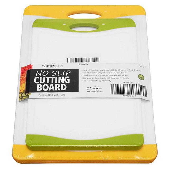 Thirteen Chefs Non-Slip Plastic Cutting Board Set, Large 14x10 and Medium 12x8 Inch Pair