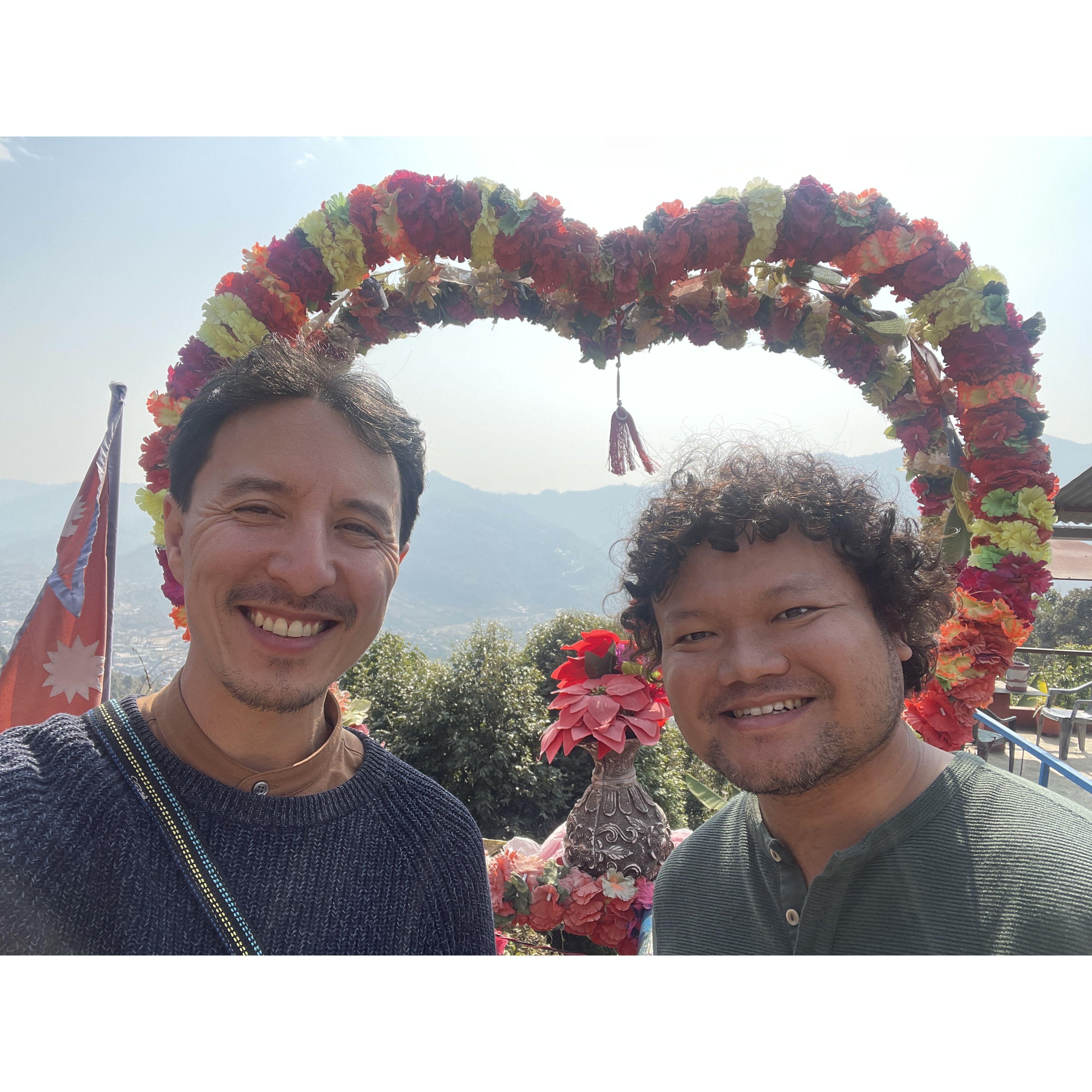 Pokhara, Nepal. This beautiful heart-shaped arch on a hike up to the World Peace Stupa also provided some wedding inspiration!