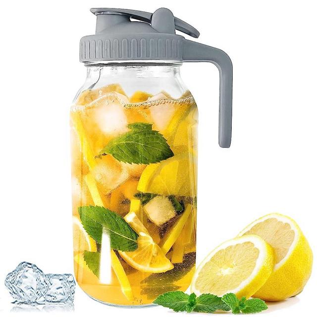 64 oz Pitcher Mason Jar - Heavy Duty Wide Mouth Jar with Flip Cap Lid and Pour Spout - Airtight Seal for Freshness and Convenience - Great for Cold Beverages, Breast Milk, and Home Entertaining