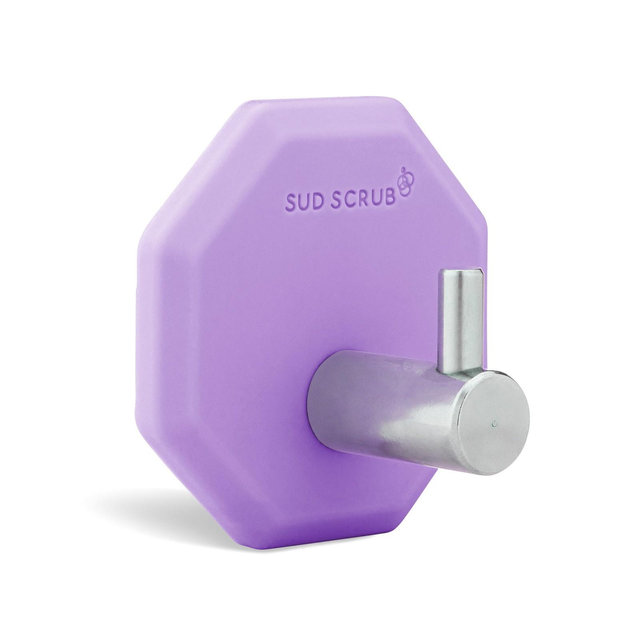 Sud Scrub® Antimicrobial Shower Hook, Self Adhesive Hooks For Shower Wall, Heavy Duty Removable Wall Hooks, Stick On Hooks For Hanging, Purple